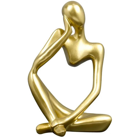 Modern Minimalist Golden Thinker Sculpture, 8.6 inches, Abstract Human Statue for Office, Home Decor