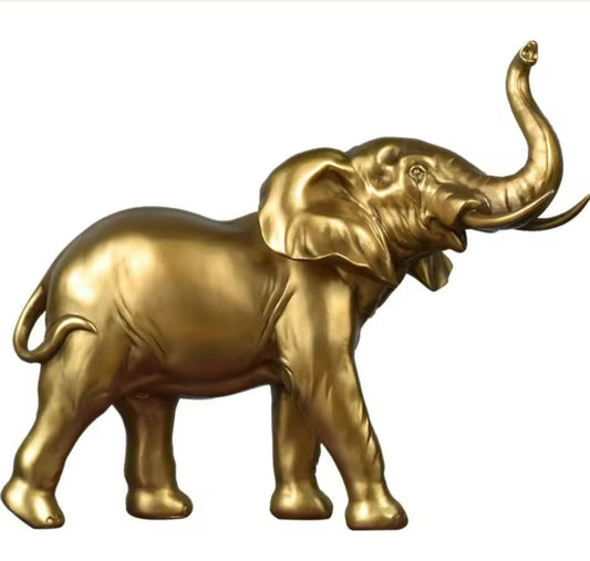 Golden Elephant Sculpture - Housewarming Decor, Wealth & Lucky Resin Figurine