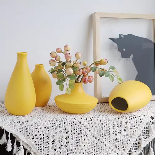 Modern Yellow Ceramic Vase, Simple Home Decor